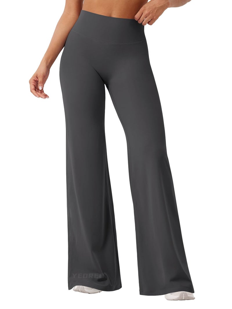 YEOREO Workout Leggings Womens No Front Seam Straight Leggings 33" High Waist Buttery Eddiy Gym Yoga Pants Dark Gray L - Image 1