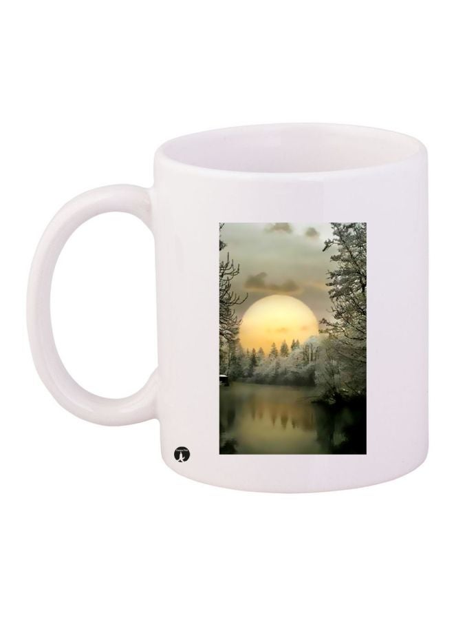 RYN Sunrise Printed Coffee Mug White/Yellow/Green 11ounce