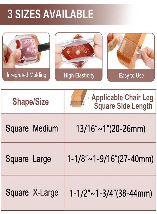 YOZON Chair Leg Floor Protectors Square Chair Leg Protectors for Hardwood Floors Silicone Caps Felt Strengthen Bottom Protection Anti-Scratch Reduce Noise 32 Pack Clear Square M Fit:13/16" to 1" (20-26mm) - Image 4