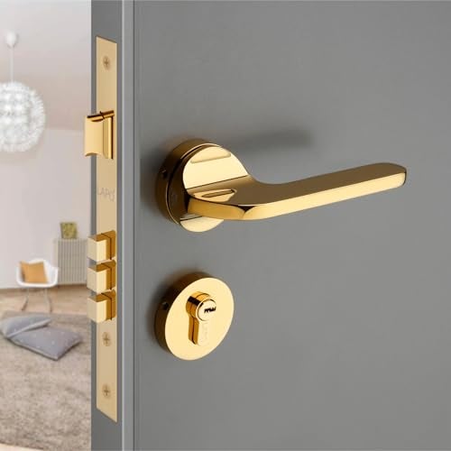 LAPO Premium Door Lock Set for Main Entry | 50x85 Lock Body | 70mm Cylinder | Works on Left Right Doors | Designed for 30–50mm Doors | 3 Brass Keys | PVD Gold Finish | 3 Years Warranty | Ro-127 - Image 1