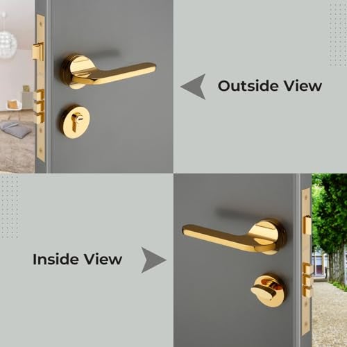 LAPO Premium Door Lock Set for Main Entry | 50x85 Lock Body | 70mm Cylinder | Works on Left Right Doors | Designed for 30–50mm Doors | 3 Brass Keys | PVD Gold Finish | 3 Years Warranty | Ro-127 - Image 3
