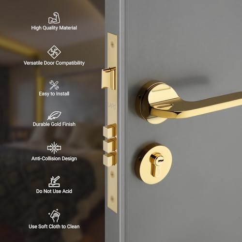 LAPO Premium Door Lock Set for Main Entry | 50x85 Lock Body | 70mm Cylinder | Works on Left Right Doors | Designed for 30–50mm Doors | 3 Brass Keys | PVD Gold Finish | 3 Years Warranty | Ro-127 - Image 5