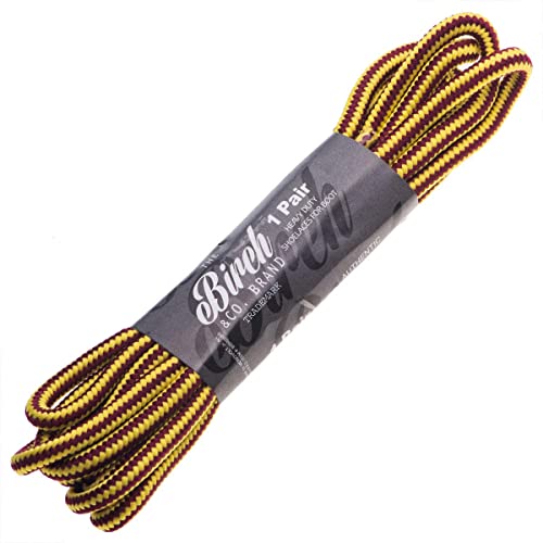 Birch 1/5" Thick Tough and Heavy Duty Round Boot Laces for Boots and Hiking Shoes. (45"(115cm)-S, Yellow/Brown) - Image 3
