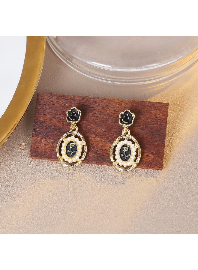 Goolsky أقراط لؤلؤ مزينة بالزهور من المينا الفرنسية القديمة - مجوهرات فاخرة ذات طابع ريترو أنيق - Image 2