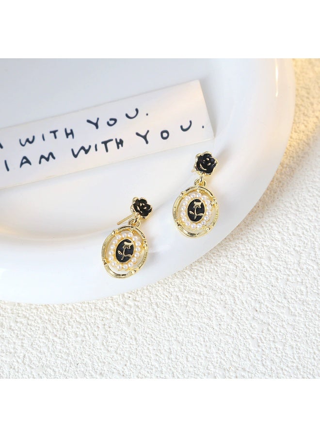 Goolsky أقراط لؤلؤ مزينة بالزهور من المينا الفرنسية القديمة - مجوهرات فاخرة ذات طابع ريترو أنيق - Image 5