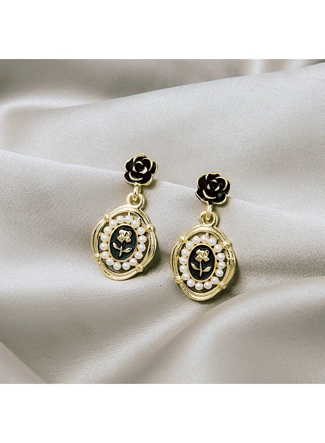 Goolsky أقراط لؤلؤ مزينة بالزهور من المينا الفرنسية القديمة - مجوهرات فاخرة ذات طابع ريترو أنيق - Image 1