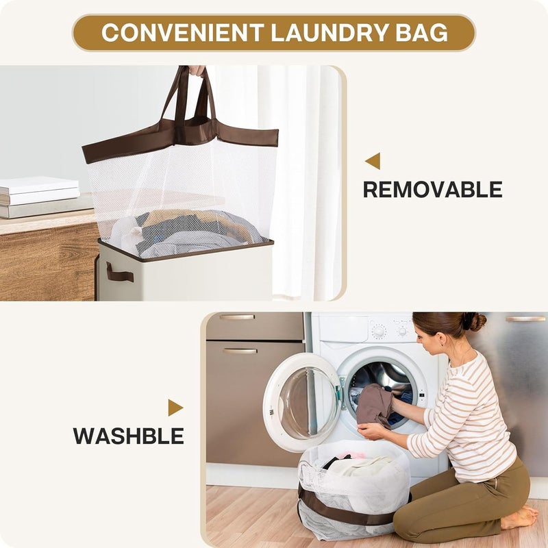 HOUSLET Laundry Hamper with Lid 100L Large & Tall Collapsible Laundry Basket, Clothes Hamper with Bag Removable Easy to Carry, Dirty Hampers for Bedroom, Bathroom, Dorm, College (Beige) - Image 5