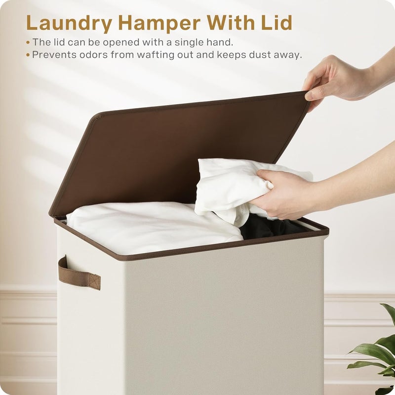 HOUSLET Laundry Hamper with Lid 100L Large & Tall Collapsible Laundry Basket, Clothes Hamper with Bag Removable Easy to Carry, Dirty Hampers for Bedroom, Bathroom, Dorm, College (Beige) - Image 4
