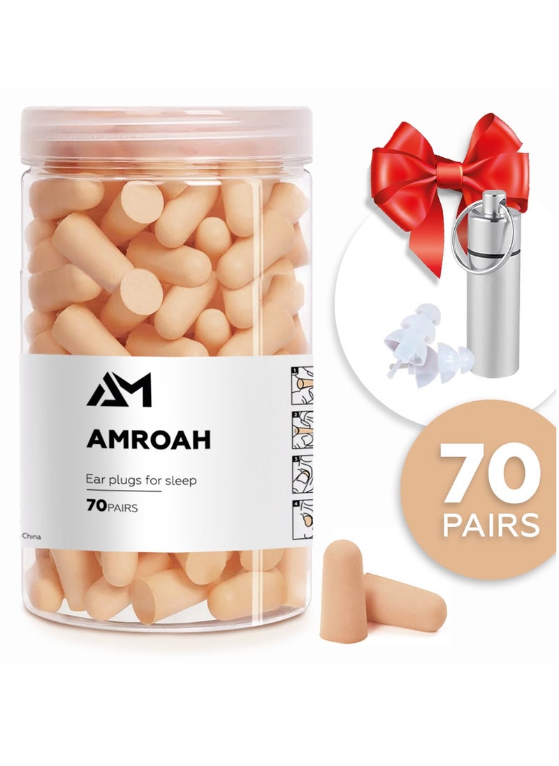 AMROAH - 70 Pairs Ultra Soft Foam Earplugs for Sleep 38dB Noise Canceling Reduction, Comfortable Sponge Ear Plugs Protection for Sleeping Snoring Travel Loud Events Work Concerts Studying - Image 1