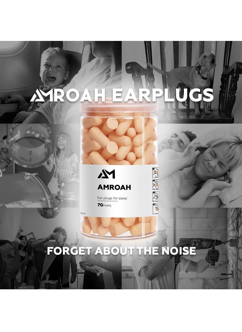 AMROAH - 70 Pairs Ultra Soft Foam Earplugs for Sleep 38dB Noise Canceling Reduction, Comfortable Sponge Ear Plugs Protection for Sleeping Snoring Travel Loud Events Work Concerts Studying - Image 1
