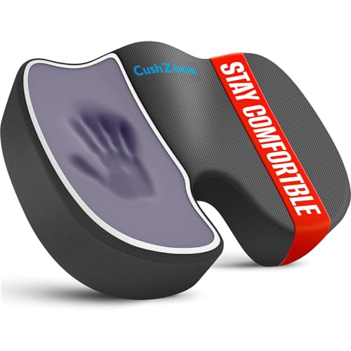 CushZone Seat Cushion, Office Chair Cushions, Car Seat Cushion, Non-Slip Sciatica & Back Coccyx Tailbone Pain Relief Chair Pad, Memory Foam Butt Pillow for Computer Desk, Wheelchair, Driving (Grey) - Image 1