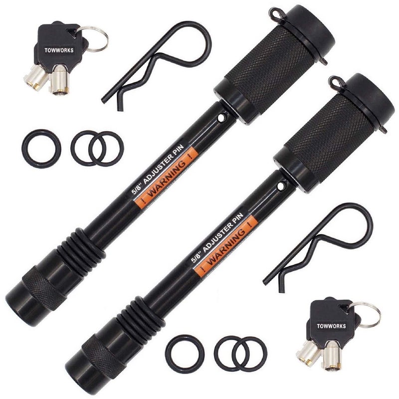 TowWorks 79832 Keyed Alike 58 Trailer Hitch Lock with Extra Long 412 Span Double Safety Tow Hitch Locking Pin for 3 Receivers and Adjustable Channel Mounts 2Pack