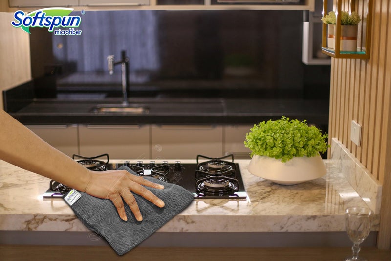 SOFTSPUN Microfiber Cloth - 2 pcs 40x40 cms 340 GSM Grey! Thick Lint & StreakFree Multipurpose Cloths Home Kitchen Microfibre Towels for Kitchen, Car, Window, Stainless Steel, Silverware. - Image 4
