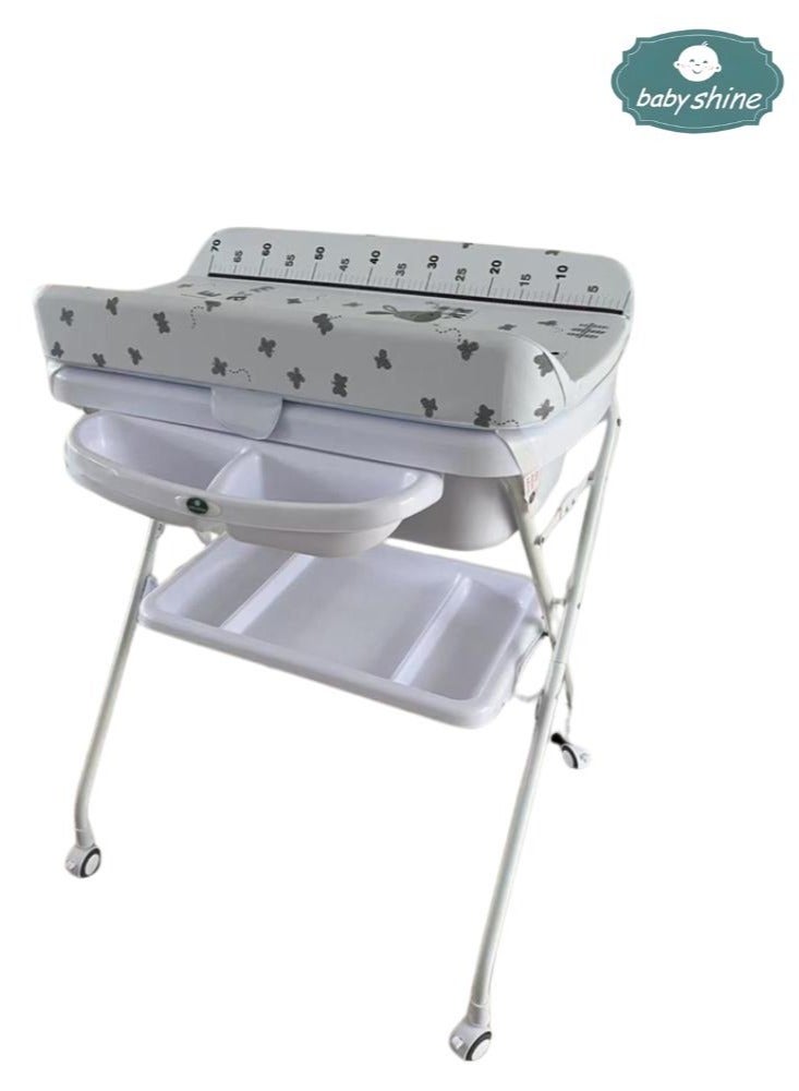 بيبي شاين حوض استحمام محمول 2 في 1 متعدد الوظائف للأطفال حديثي الولادة مع طاولة تغيير حفاضات الأطفال بعجلات قابل للطي (رسمة خاروف) - Image 2