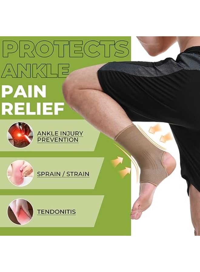 دعامة الكاحل الرياضية المرنة (قطعة واحدة) – مشد ضاغط بنسيج مسامي وتصميم كعب مفتوح – دعم خفيف ومريح للرجال والنساء والأطفال – لون بيج. - Image 4