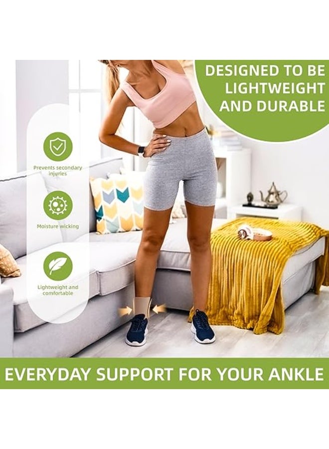 دعامة الكاحل الرياضية المرنة (قطعة واحدة) – مشد ضاغط بنسيج مسامي وتصميم كعب مفتوح – دعم خفيف ومريح للرجال والنساء والأطفال – لون بيج. - Image 5