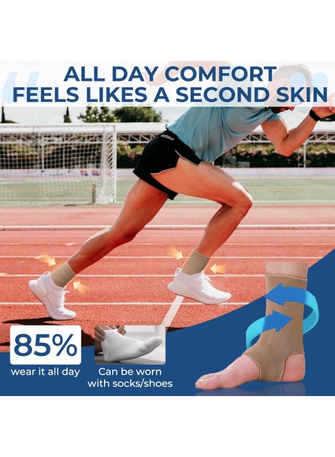 دعامة الكاحل الرياضية المرنة (قطعة واحدة) – مشد ضاغط بنسيج مسامي وتصميم كعب مفتوح – دعم خفيف ومريح للرجال والنساء والأطفال – لون بيج. - Image 3