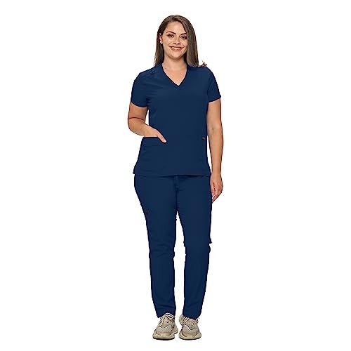 Monarch Uniforms Scrub Sets in Regular and Petite Stretchy Scrubs for Women Set of Scrub Top and Scrub pants-(NAVY BLUE)-M - Image 2