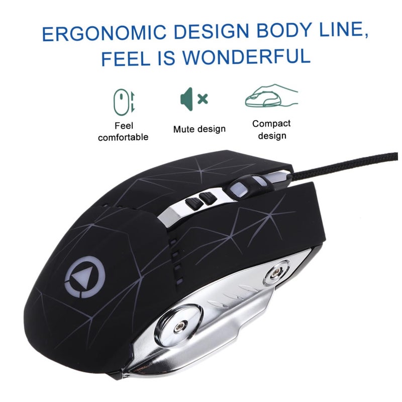 Galaxy Black Wired USB Gaming Mouse Adjustable DPI Silent Mechanical With Breathing Light - Image 4