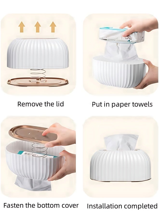 SHABILI PET Nordic Style Tissue Box Holder with Built-in Spring， Waterproof Facial Wipes Storage Box Fashion Napkin Dispenser Container for Desk Home Toilet Bathroom Restaurant Car Office 1 Pack  - Image 5