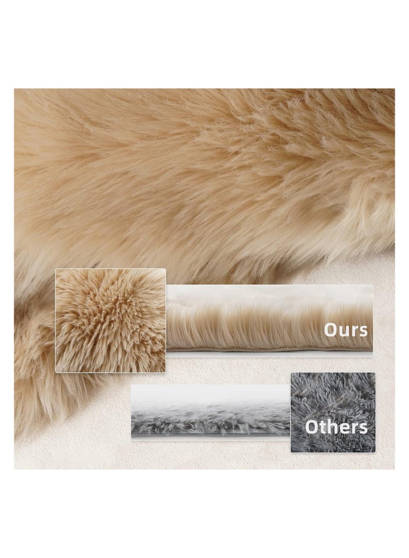 SERISSA Ultra Soft Fluffy Rug Beige Faux Sheepskin Fur Area Rug Shaggy Couch Cover Seat Cushion Furry Carpet Beside Rugs for Bedroom Floor Sofa Living Room Runner 2x6 Feet Beige - Image 3