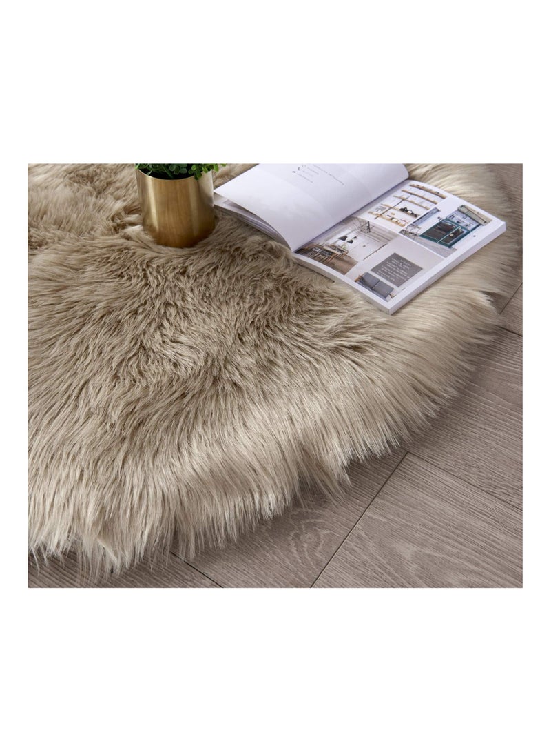 SERISSA Ultra Soft Fluffy Rug Beige Faux Sheepskin Fur Area Rug Shaggy Couch Cover Seat Cushion Furry Carpet Beside Rugs for Bedroom Floor Sofa Living Room Runner 2x6 Feet Beige - Image 4