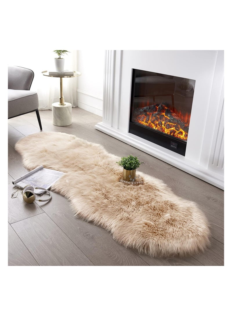 SERISSA Ultra Soft Fluffy Rug Beige Faux Sheepskin Fur Area Rug Shaggy Couch Cover Seat Cushion Furry Carpet Beside Rugs for Bedroom Floor Sofa Living Room Runner 2x6 Feet Beige - Image 1