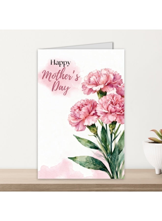 بطاقة عيد الأم القرنفلية المائية الألوان -تصميم أنيقة للأزهار بطاقة تهنئة فارغ، 5"x7" مطوية، بطاقات زهور القرنفل للأم، بطاقات تهنئة عيد ميلاد أنثى، بطاقات تهنئة الربيع - Image 2