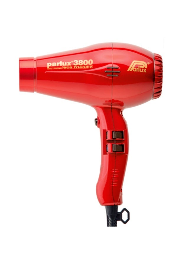 Parlux 3800 Hair Dryer Eco Friendly Ionic and Ceramic [European Plug 220V] Red 1unit - Image 1