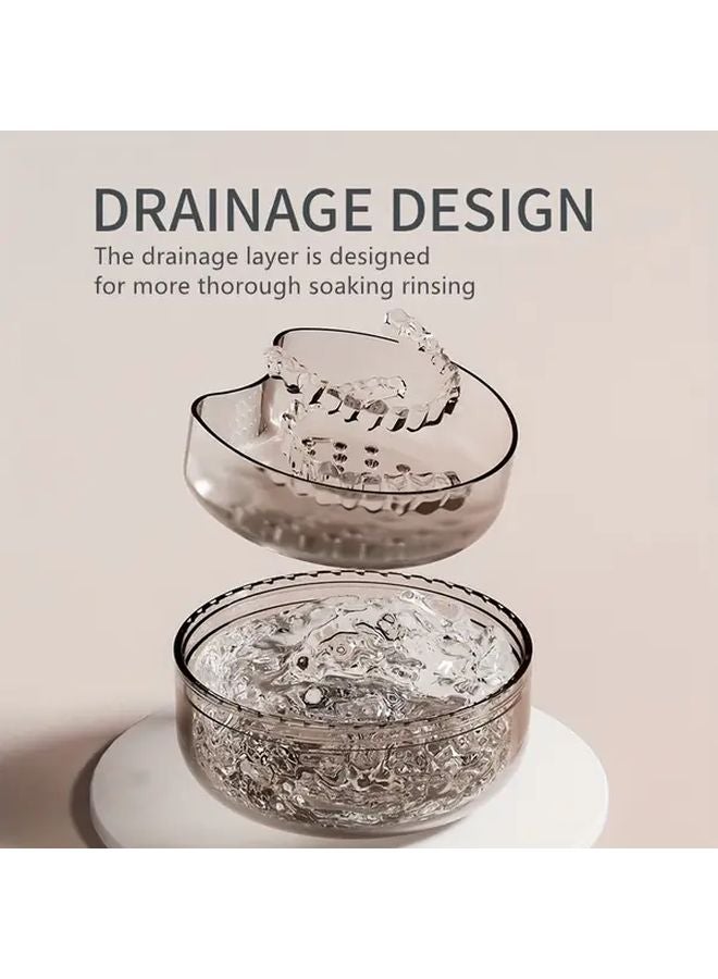 Apricot Braces And Denture Storage Box With Cleaning Soak Feature Portable Retainer Container - Image 5