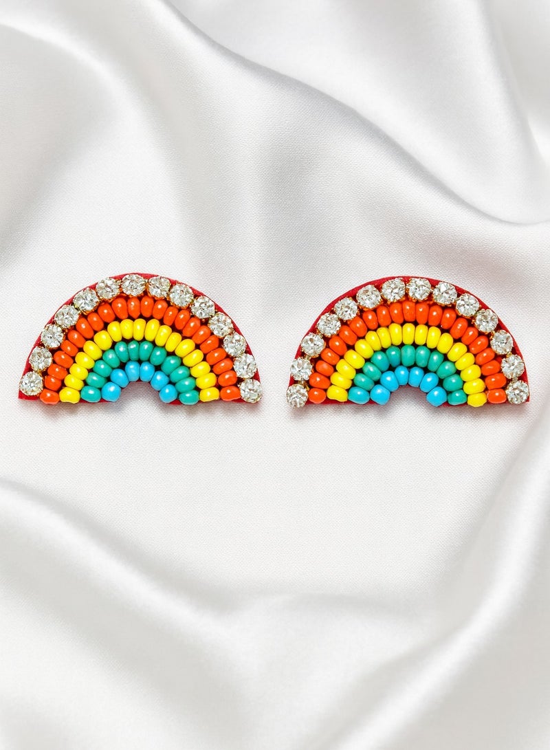 Ready For Chai Handmade Rainbow Beaded Statement Earrings – Elegant Party & Ethnic Jewelry- multicolor