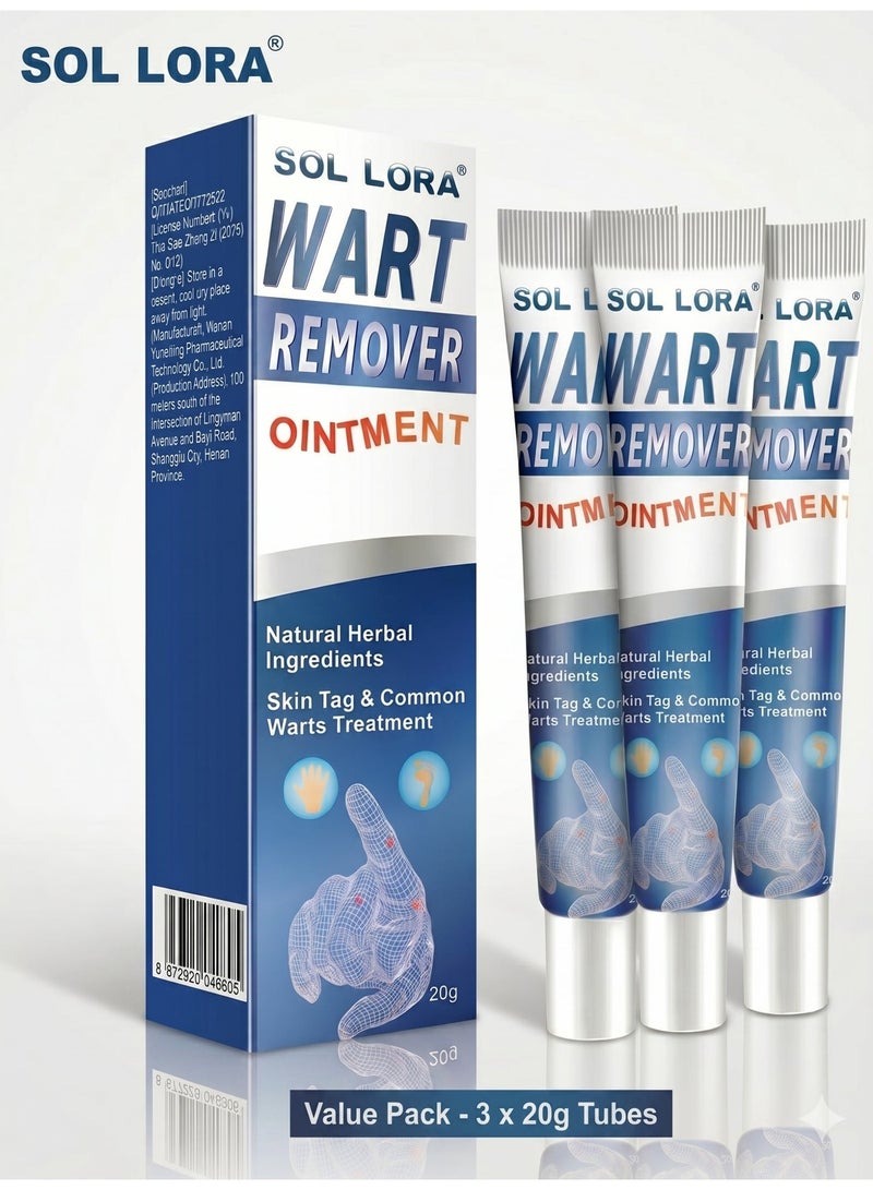 SOL LORA 3-Pack Wart Remover Ointment 20g Natural Herbal Ingredients for Skin Tags Warts Acne Spots & Scar Care - Image 1