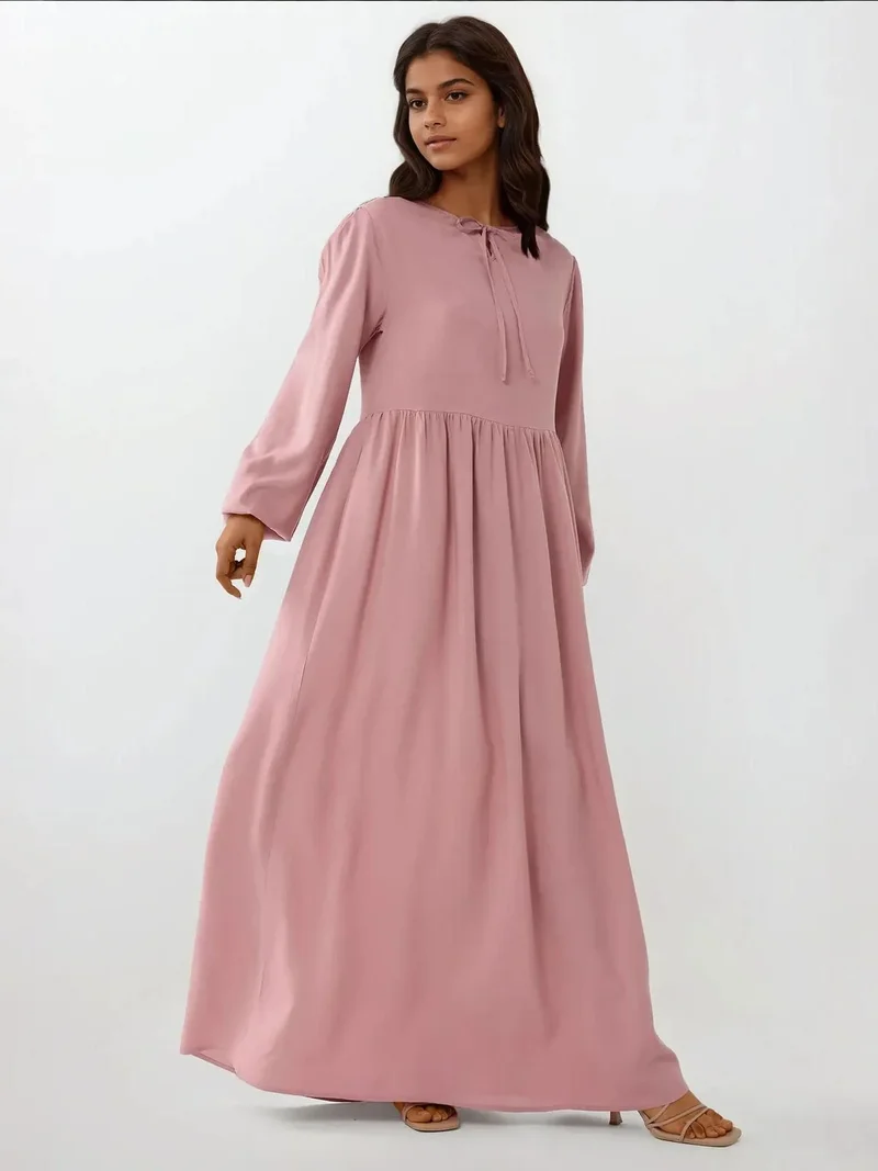 HICCUP Maxi Dress with A-Form Fit and Crew Neck