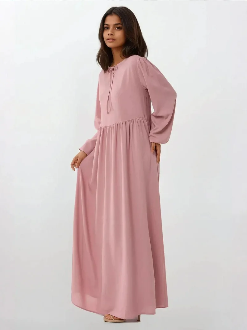 HICCUP Maxi Dress with A-Form Fit and Crew Neck