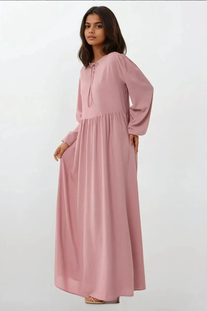 Hiccup Blush Pink Maxi Dress with A-Form Fit and Crew Neck for Women | Best Price UAE