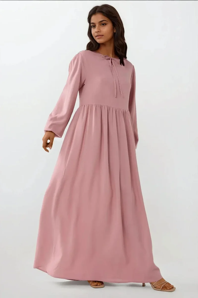 Hiccup Blush Pink Maxi Dress with A-Form Fit and Crew Neck for Women | Best Price UAE