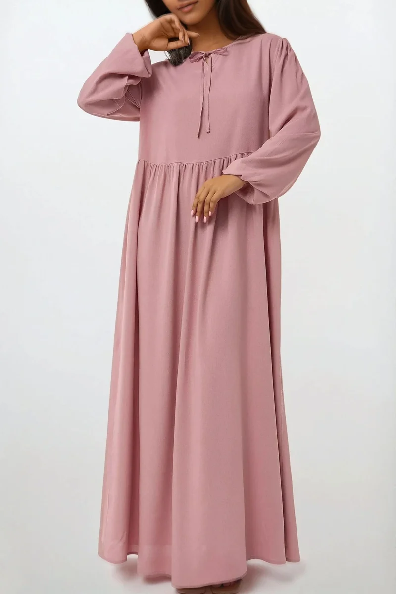Hiccup Blush Pink Maxi Dress with A-Form Fit and Crew Neck for Women | Best Price UAE