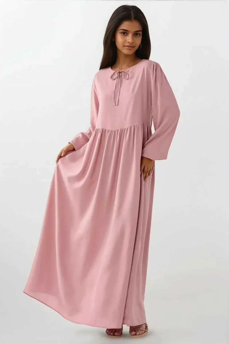 Hiccup Blush Pink Maxi Dress with A-Form Fit and Crew Neck for Women | Best Price UAE