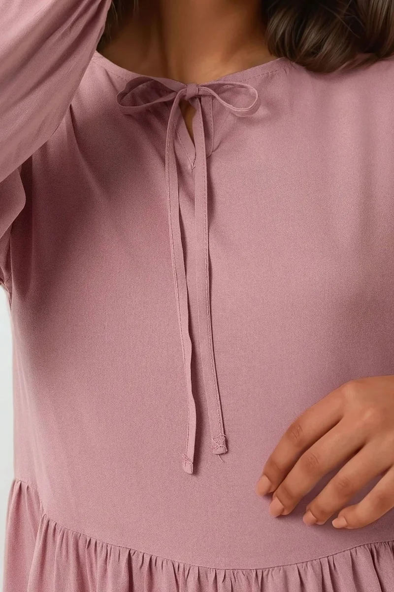 Hiccup Blush Pink Maxi Dress with A-Form Fit and Crew Neck for Women | Best Price UAE