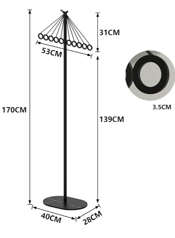 Generic Coat Rack Freestanding, Metal Clothes Stand with 8 Hooks, Stainless Steel Coat Racks Garment Hanger Stand, Clothes Rail Organizer with Marble Base, for Hanging Scarf Clothes Hats Bags (Black-Holes)  - Image 4