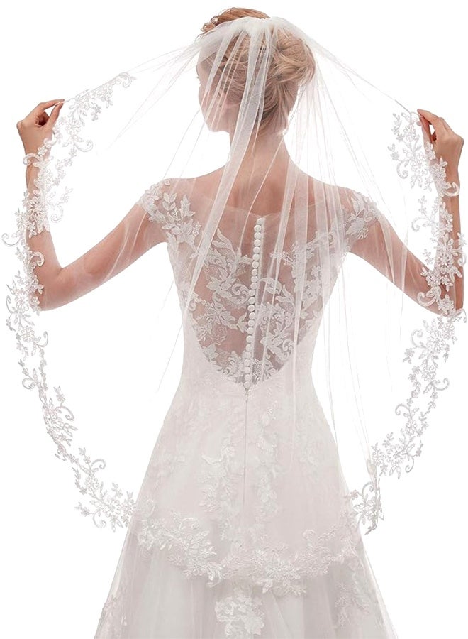 سويت لايف طرحة زفاف نسائية، طرحة زفاف قصيرة من طبقتين مع مشط، لحفلات توديع العزوبية، باللون الأبيض - Image 3