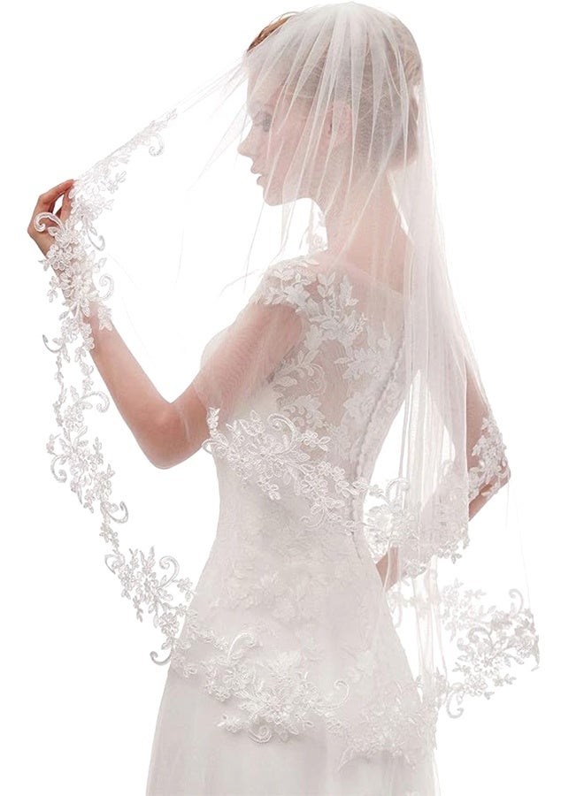 سويت لايف طرحة زفاف نسائية، طرحة زفاف قصيرة من طبقتين مع مشط، لحفلات توديع العزوبية، باللون الأبيض - Image 4