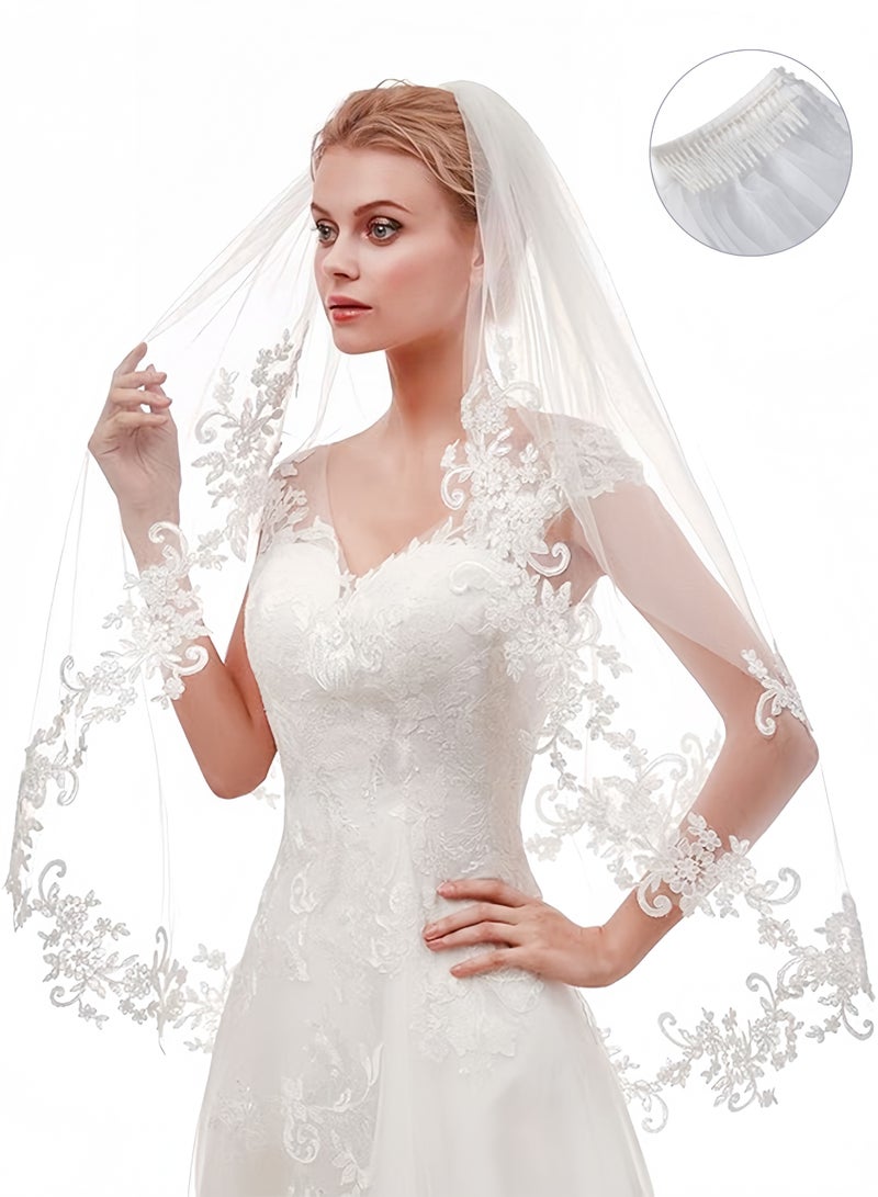 سويت لايف طرحة زفاف نسائية، طرحة زفاف قصيرة من طبقتين مع مشط، لحفلات توديع العزوبية، باللون الأبيض - Image 1