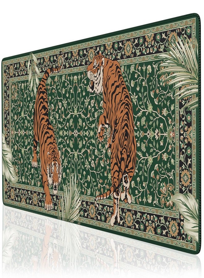 Anyshock Desk Pad Mat, Stitched Edges Cute Desk Mat, Non-Slip Tiger Desk Mat Gaming, Smooth Green Mouse Pad, Soft Desk Cushion for Office Home 35.4 x 15.7 Inches (Green) - Image 1