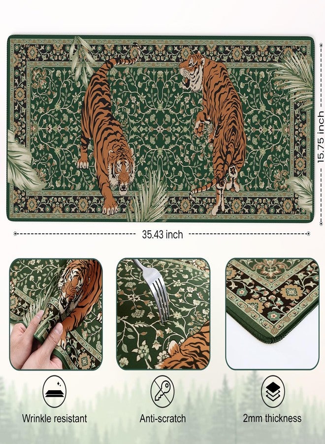 Anyshock Desk Pad Mat, Stitched Edges Cute Desk Mat, Non-Slip Tiger Desk Mat Gaming, Smooth Green Mouse Pad, Soft Desk Cushion for Office Home 35.4 x 15.7 Inches (Green) - Image 2