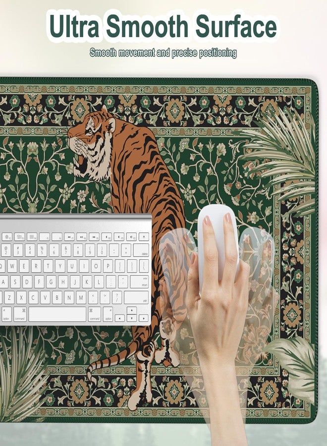 Anyshock Desk Pad Mat, Stitched Edges Cute Desk Mat, Non-Slip Tiger Desk Mat Gaming, Smooth Green Mouse Pad, Soft Desk Cushion for Office Home 35.4 x 15.7 Inches (Green) - Image 4