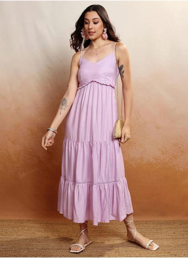 Vishudh Strappy Ruffled Detail Tiered Maxi Dress by Styli