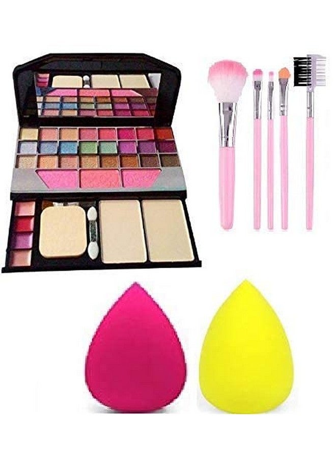 SUNISA Tya Makeup Eyeshadow Kit + 5 Pcs Makeup Brush + 2 Pc Blender Puff Combo - Multicolor - Image 1