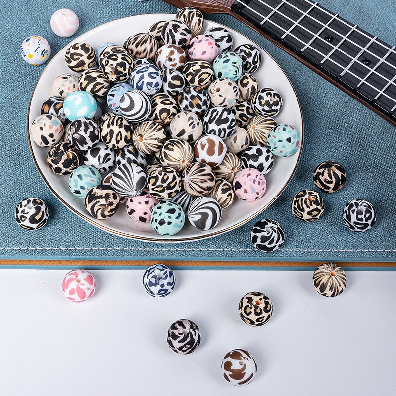 Silicone Beads 15mm Leopard Print Loose Beads for DIY Jewelry and Bracelets - Image 2