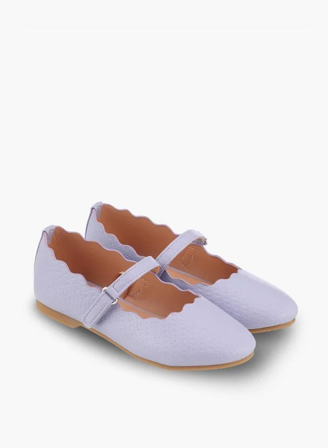 Juniors Girls Textured Mary Jane Shoes With Scalloped Trim